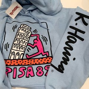 Keith Haring PISA 89 Powder Light Blue Hoodie Sweatshirt Size Mens Medium NWT